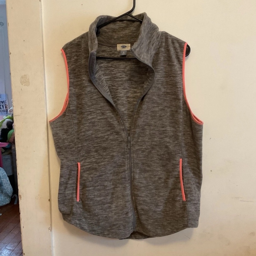 Old Navy Gray Fleece Vest with Pink Trim